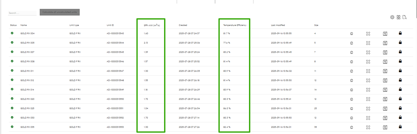 SFPv and temperature Efficiency value is now visible in project list.